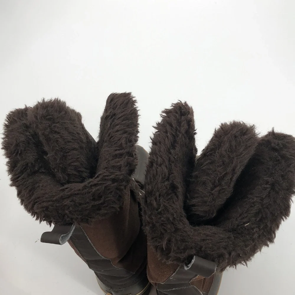 KHOMBU Size 10M Waterproof Winter Snow Boots Mid Calf Brown Lace Up